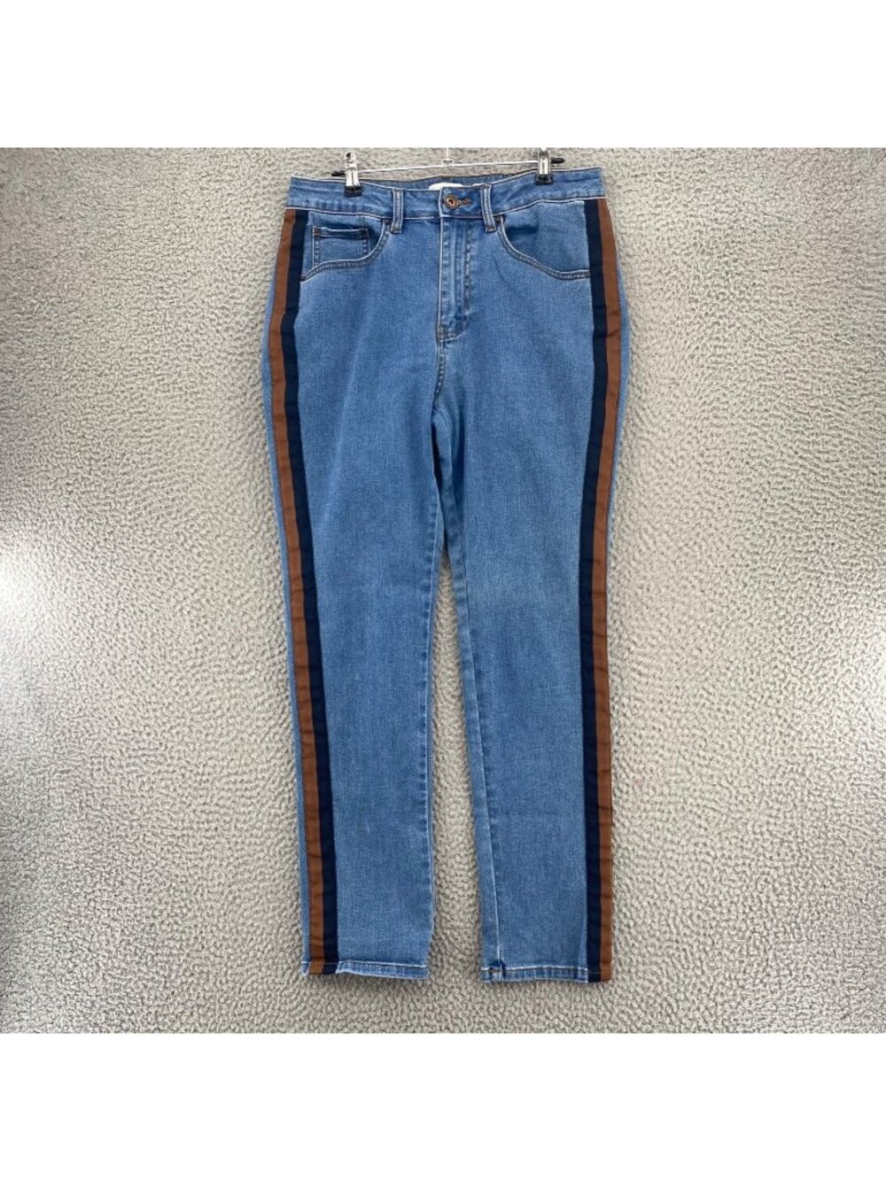 A Loves A Jeans Womens 30 Blue Denim Striped Seams Skinny Leg Stretch Pockets